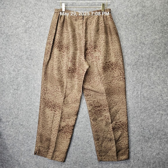 Leopard Silk Pants Women Small Tan Brown High Waisted Dressy Cheetah Party 30/26 - Picture 2 of 13